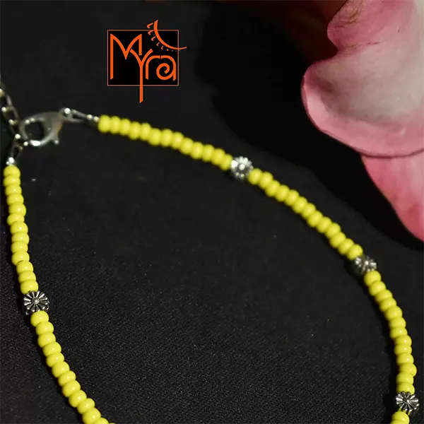 Glass Beaded Anklet with Dandelion Charms : Yellow