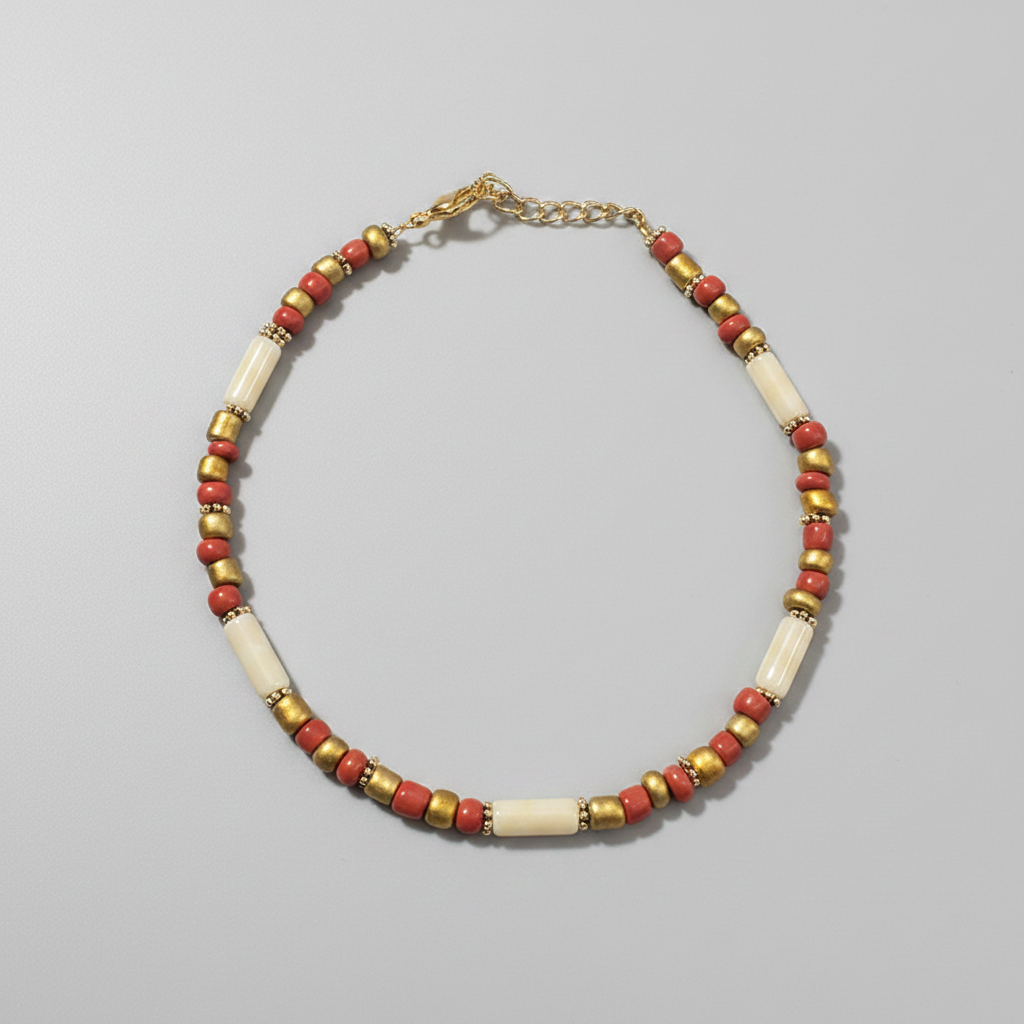 Handcrafted Earth Tone Pipe & Bead Anklet