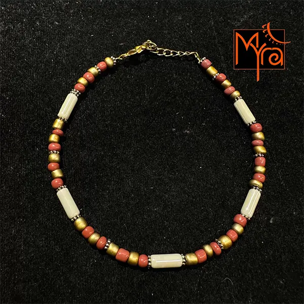 Pipe & Bead Anklet : Off White, Brown, Golden