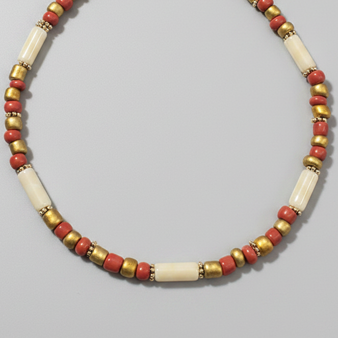 Handcrafted Earth Tone Pipe & Bead Anklet