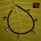 Silver Round Leaf Charm Black Bead Anklet