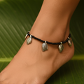 Leaf Charm Black Bead Anklet