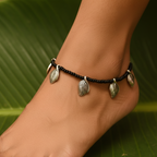 Leaf Charm Black Bead Anklet