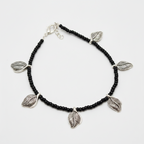 Leaf Charm Black Bead Anklet
