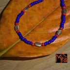 Navy Blue & Red Beaded Charm Anklet