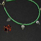 Glass Beaded Anklet with Leaf Charms : Green
