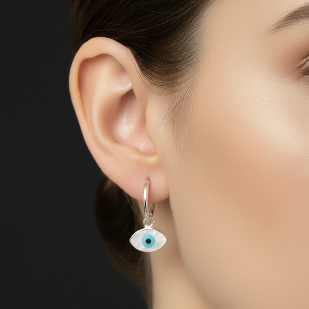 Pure Silver Earring with Evil Eye (Eye shaped)