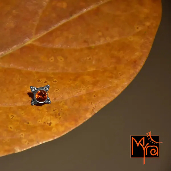 Orange Dyed Zircon Four Cornered Nosepin