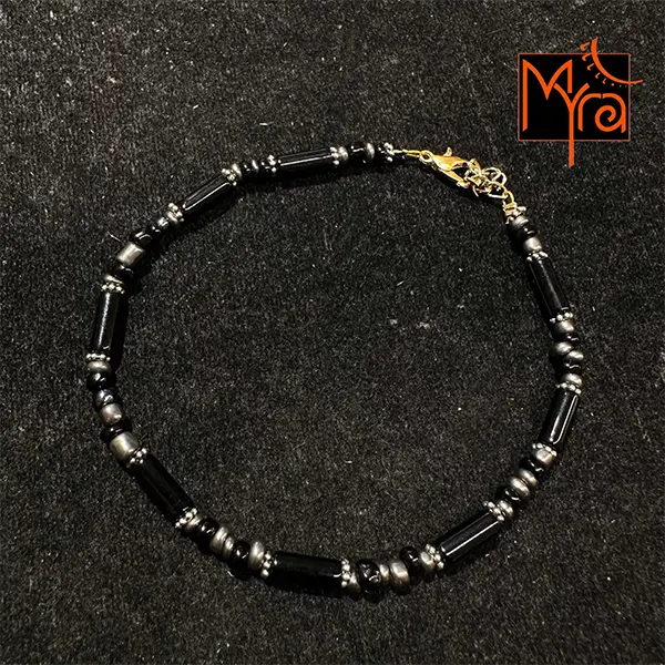 Pipe & Bead Anklet : Black, Grey