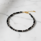 Pipe & Bead Anklet : Black, Grey