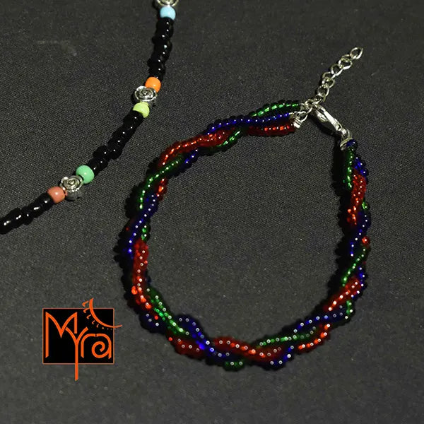 Braided Anklet : Translucent Red, Green, Blue