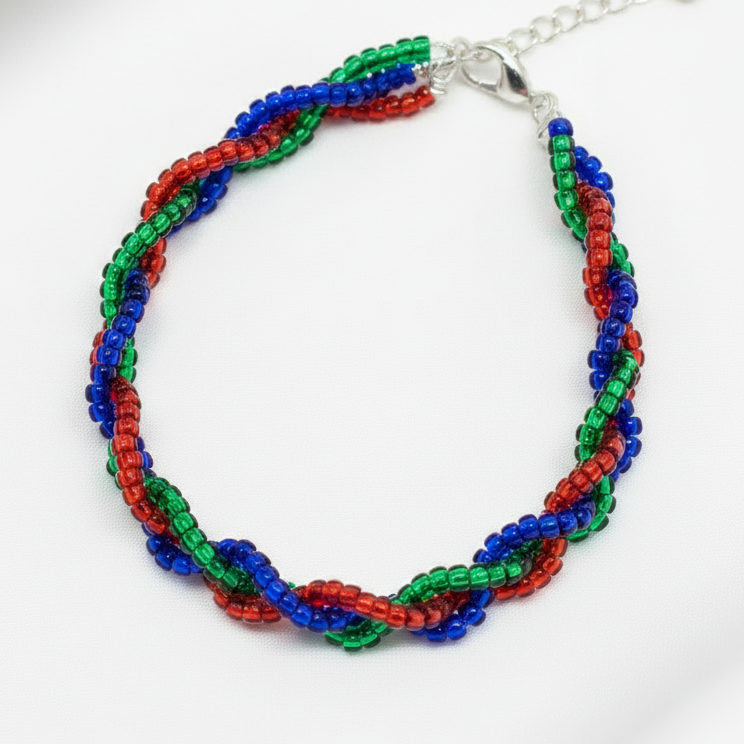Braided Anklet : Translucent Red, Green, Blue