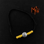 Black String Anklet with Beads : Yellow with Fish Charm