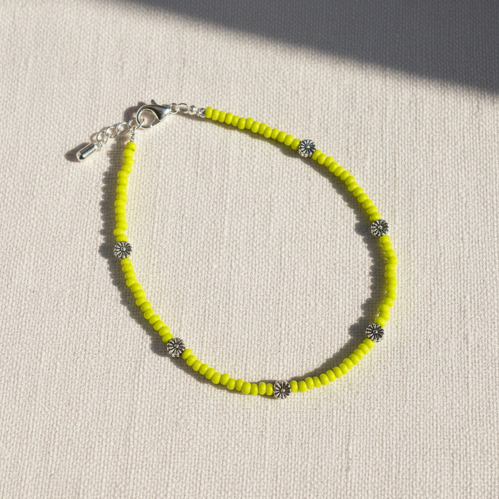 Glass Beaded Charm Anklet : Orange