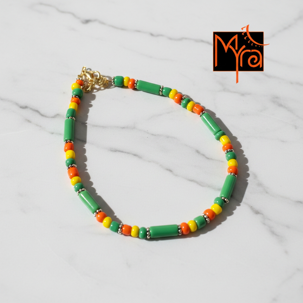 Pipe & Bead Anklet : Green, Yellow, Orange