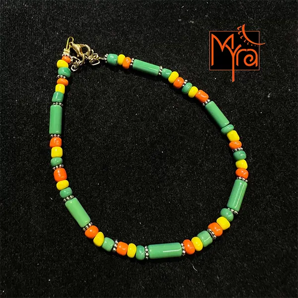 Pipe & Bead Anklet : Green, Yellow, Orange