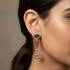 Green & Red Enameled Earring