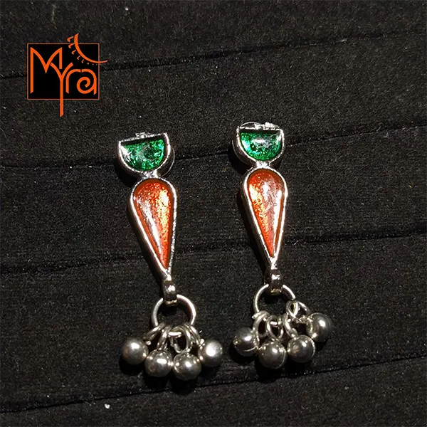 Green & Red Enameled Earring
