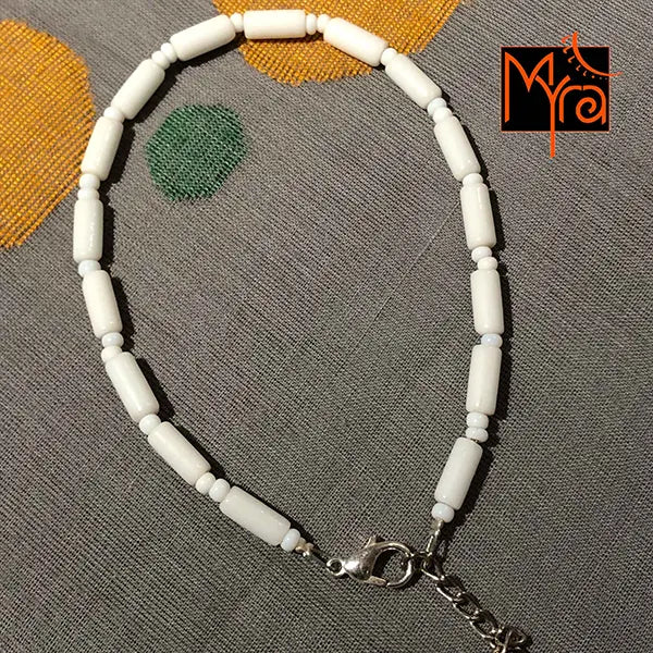 Pipe & Bead Anklet : White