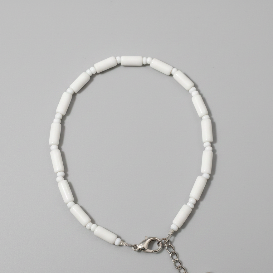 Pipe & Bead Anklet : White