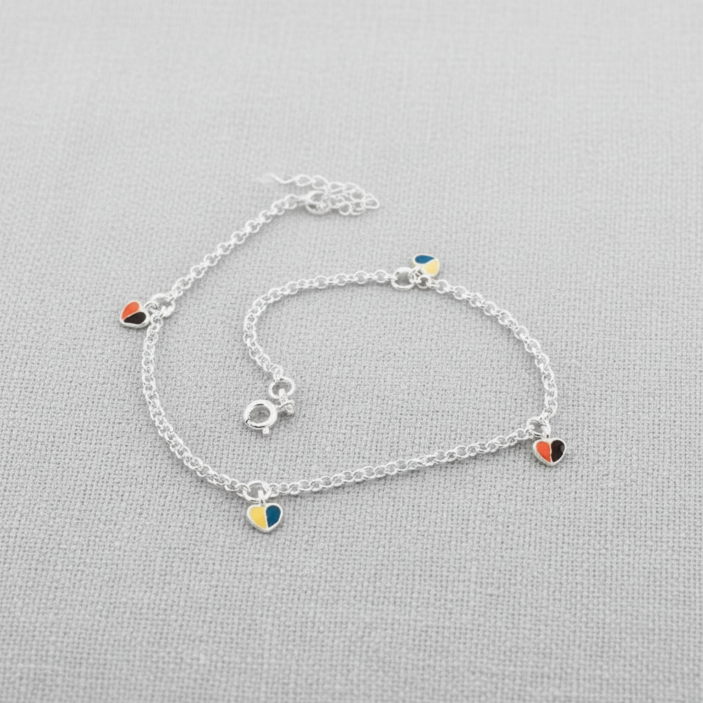 92.5 Sterling Silver Heart Charm Anklet