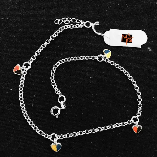 Chain Anklet with Enamelled Heart Charms