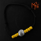 Black String Anklet with Beads : Yellow with Fish Charm