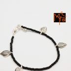 Leaf Charm Black Bead Anklet