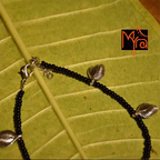 Silver Round Leaf Charm Black Bead Anklet