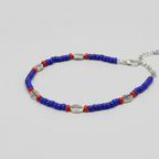Navy Blue & Red Beaded Charm Anklet