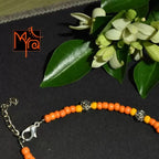Glass Beaded Anklet with Rose Charms : Orange