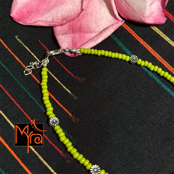 Glass Beaded Dandelion Charm Anklet : Lime Yellow