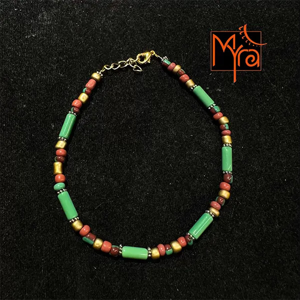 Pipe & Bead Anklet : Green, Brown, Golden