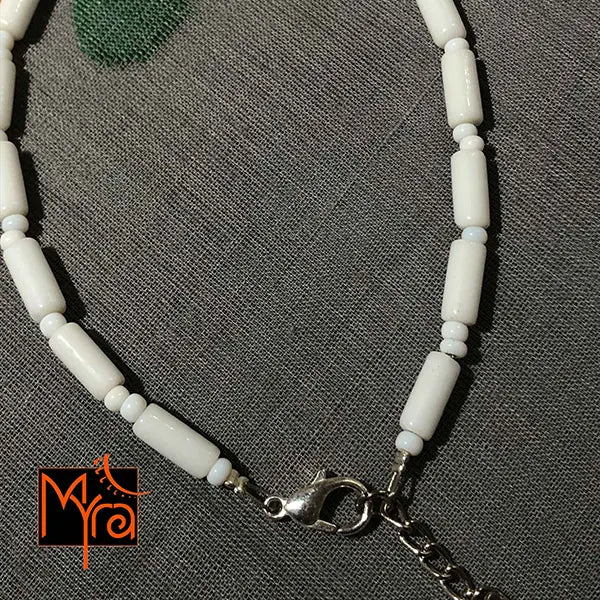 Pipe & Bead Anklet : White
