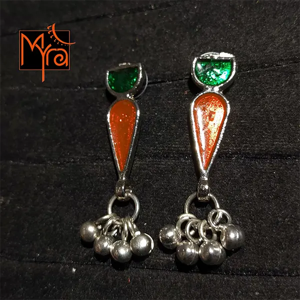 Green & Red Enameled Earring
