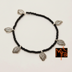 Leaf Charm Black Bead Anklet