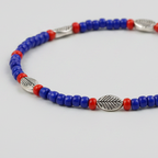 Navy Blue & Red Beaded Charm Anklet