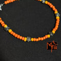 Glass Beaded Anklet with Rose Charms : Orange