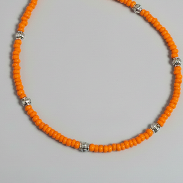Handcrafted Orange Glass Beaded Anklet with Dandelion Charm