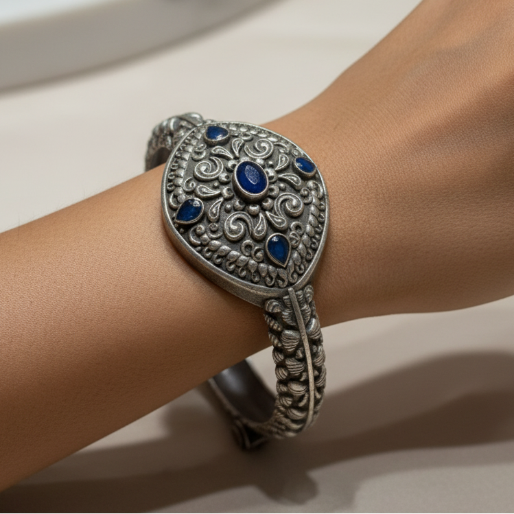 Neel Nazar | Blue Stone German Silver Bracelet