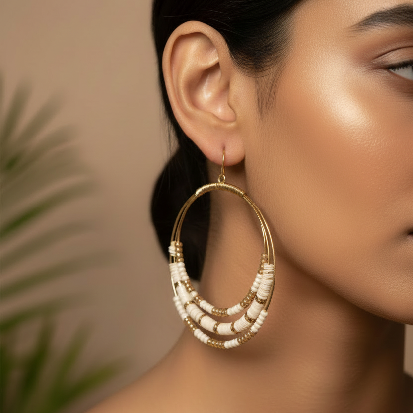 Brass Hoop Earrings : Off White