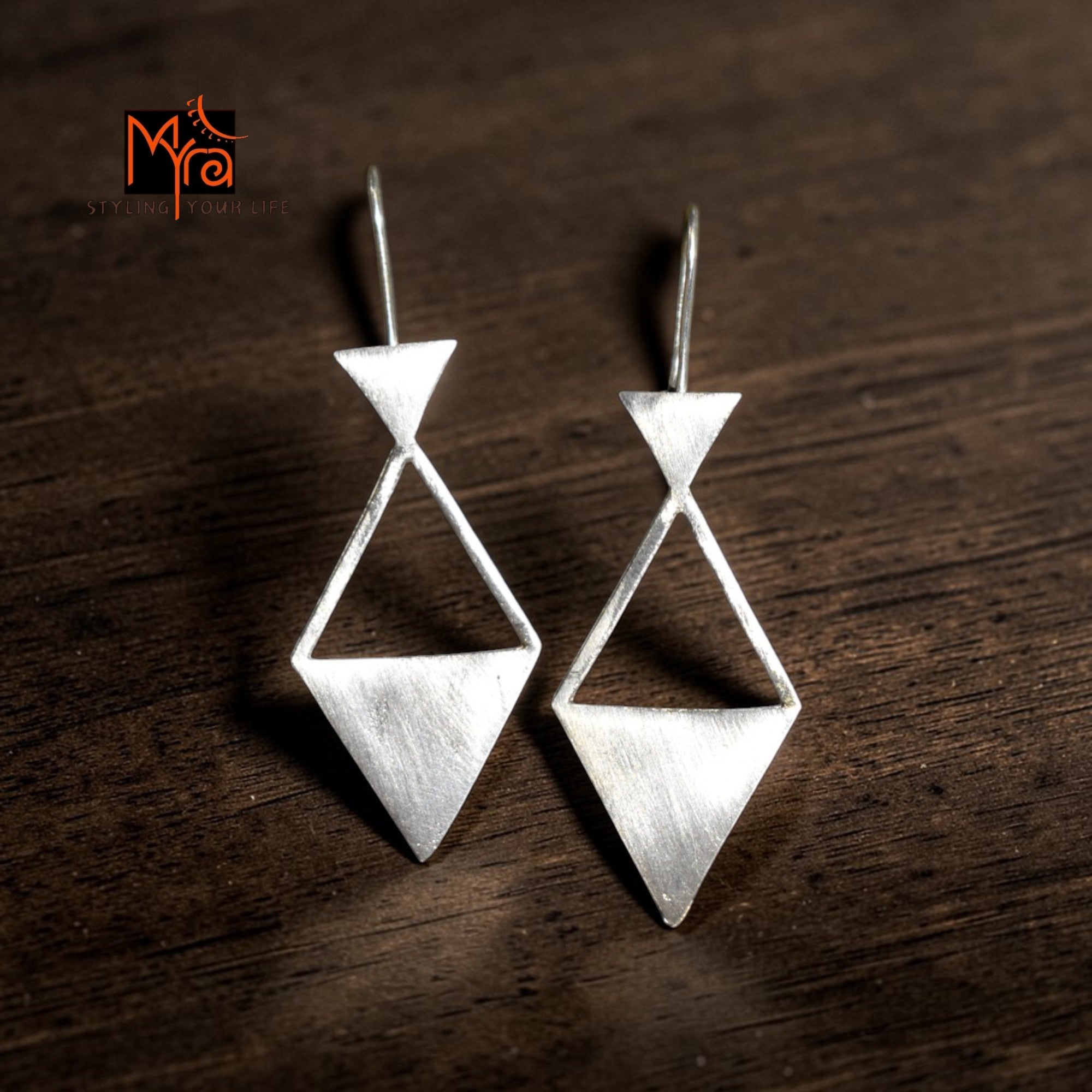 Twin Triangle Brass Earrings (Silver)