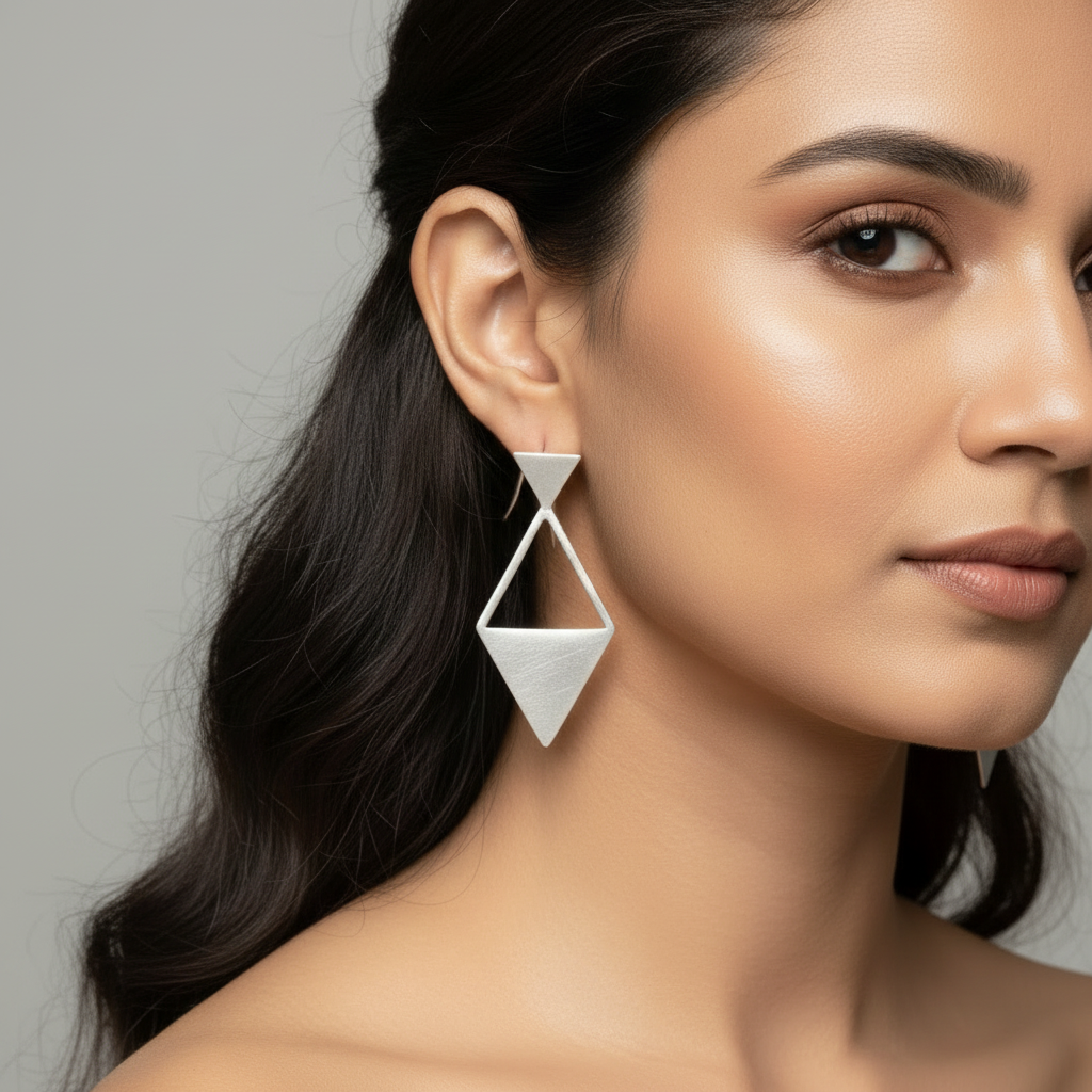 Twin Triangle Brass Earrings (Silver)