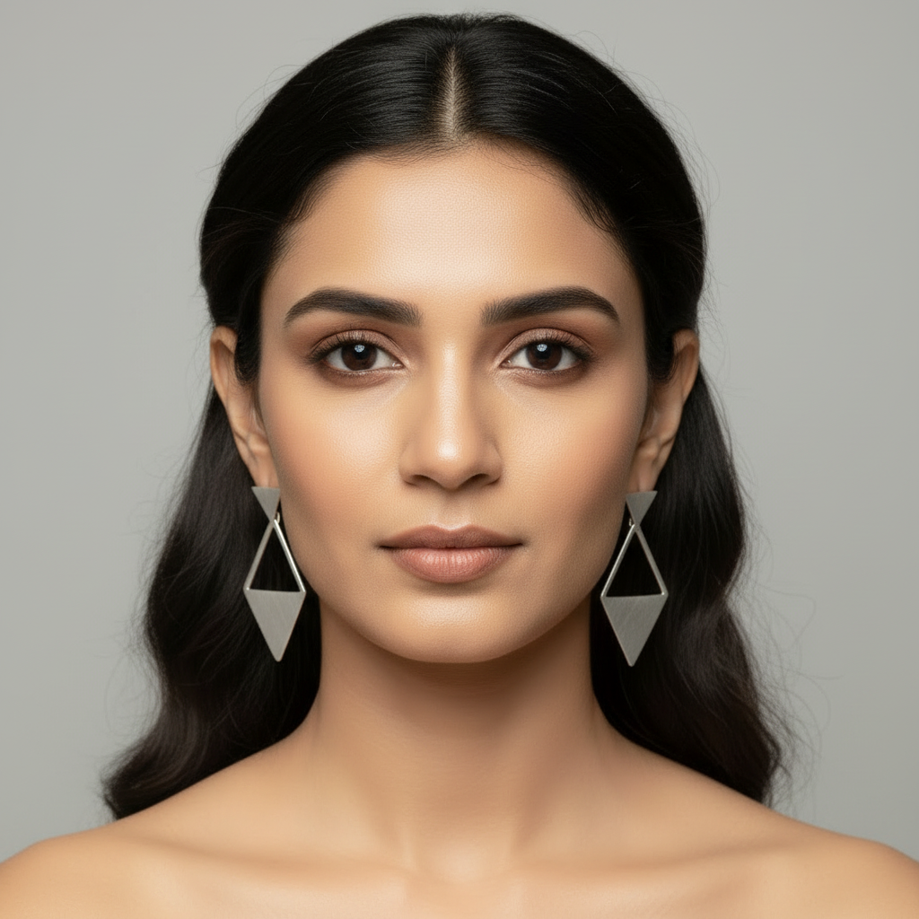 Twin Triangle Brass Earrings (Silver)