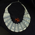 Eight Layer Wooden Beaded Statement Necklace : Off White