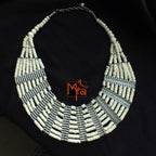 Eight Layer Wooden Beaded Statement Necklace : Off White