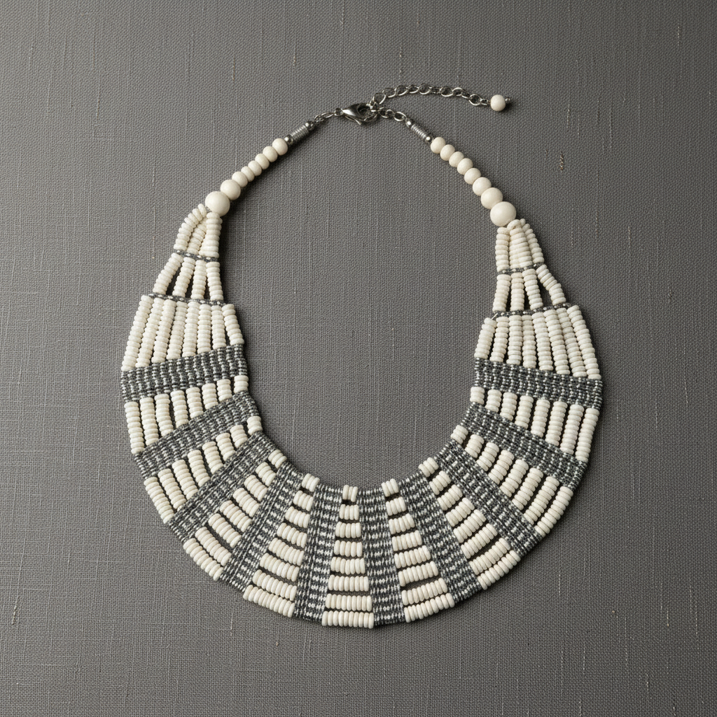 Handmade Eight-Layer Wooden Beaded Statement Necklace (Off White)