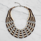 Handmade Eight-Layer Wooden Beaded Statement Necklace (Off White & Brown)