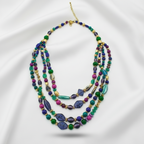 Purple & Green Stone Beaded Layered Statement Necklace