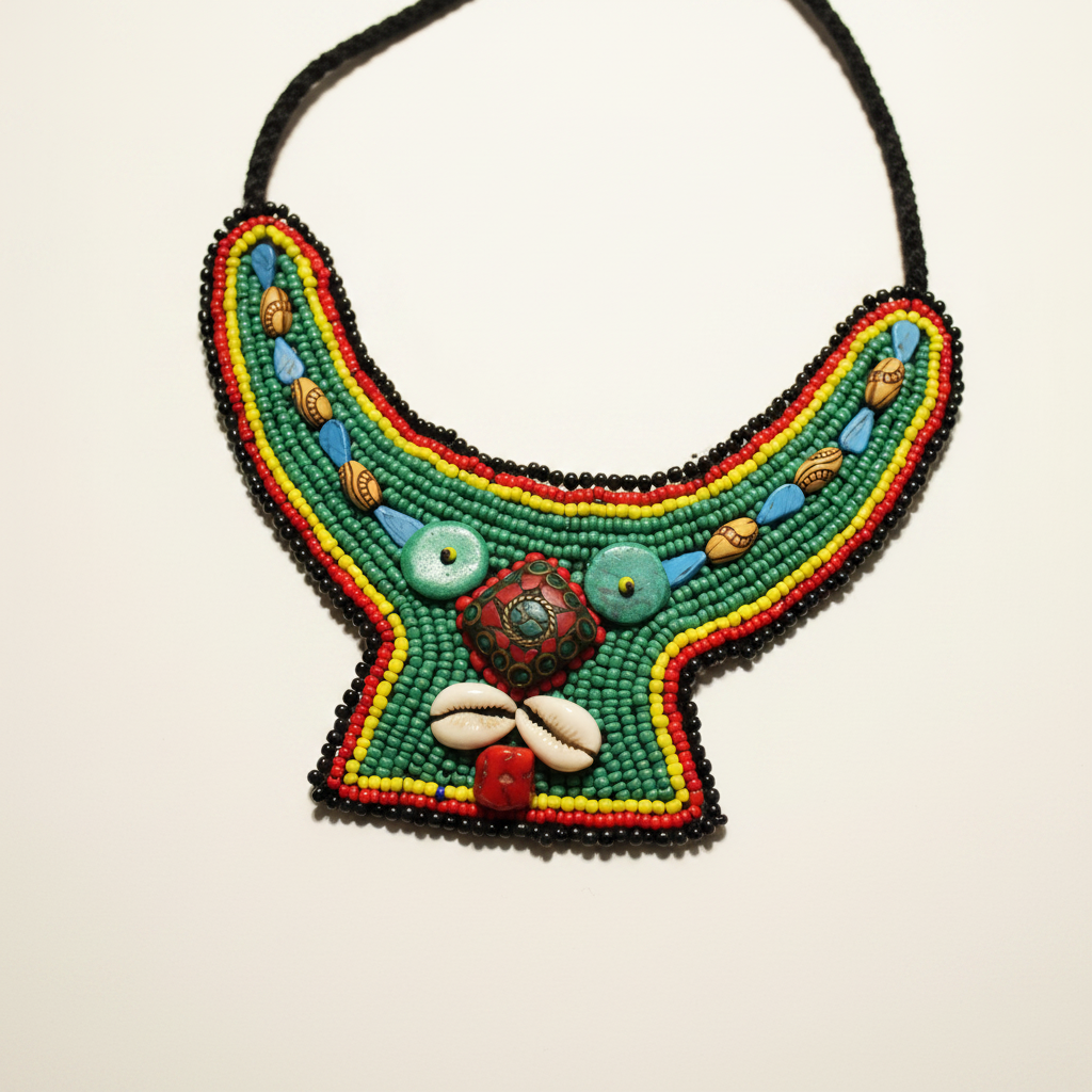 African-Inspired Woven Beaded Necklace with Cowrie Shells